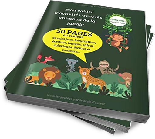 Cahier d'activités avec les animaux de la jungle